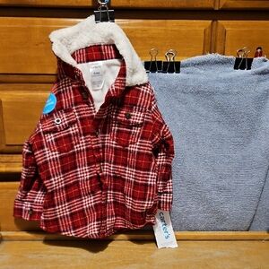 Carter's Red Plaid Sherpa-Lined Button-Front Shirt Jacket-6m